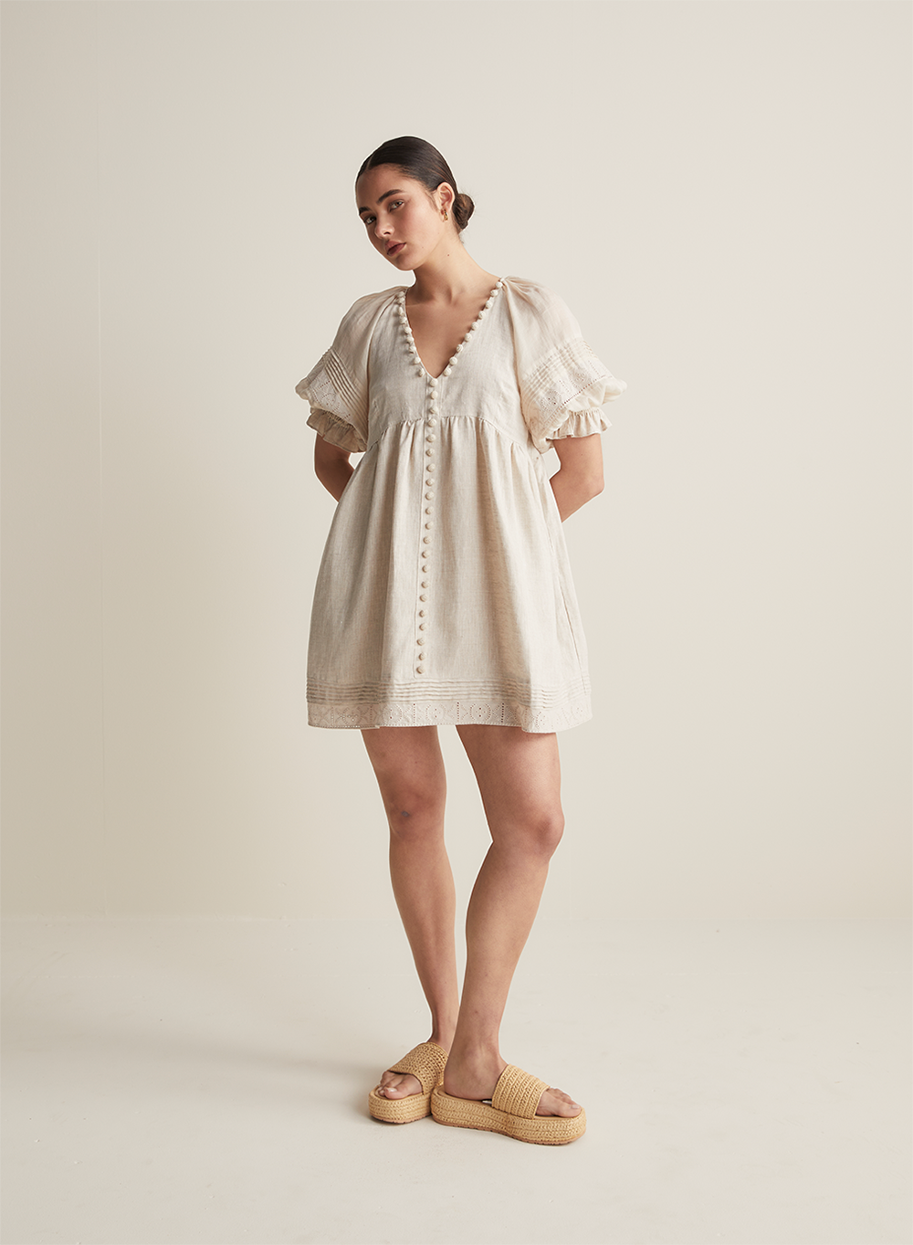 Gwendalin Linen Mini Smock Dress | Flax – Joslin