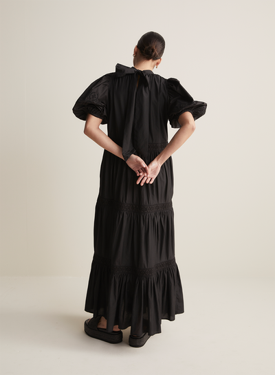 Astrid Silk Cotton Maxi Smock Dress | Black