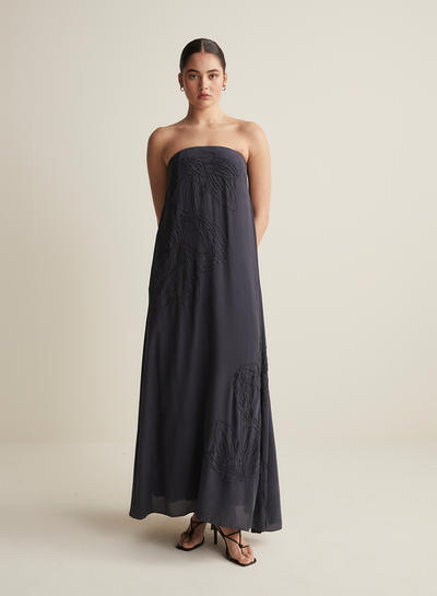 Meisha Silk Bead Embroidery Maxi Dress