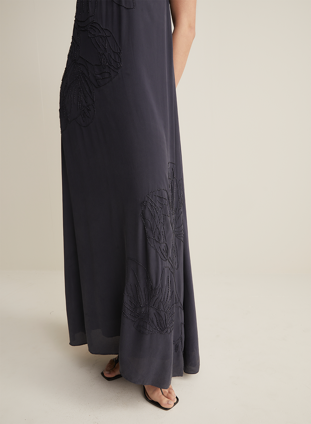 Meisha Silk Bead Embroidery Maxi Dress