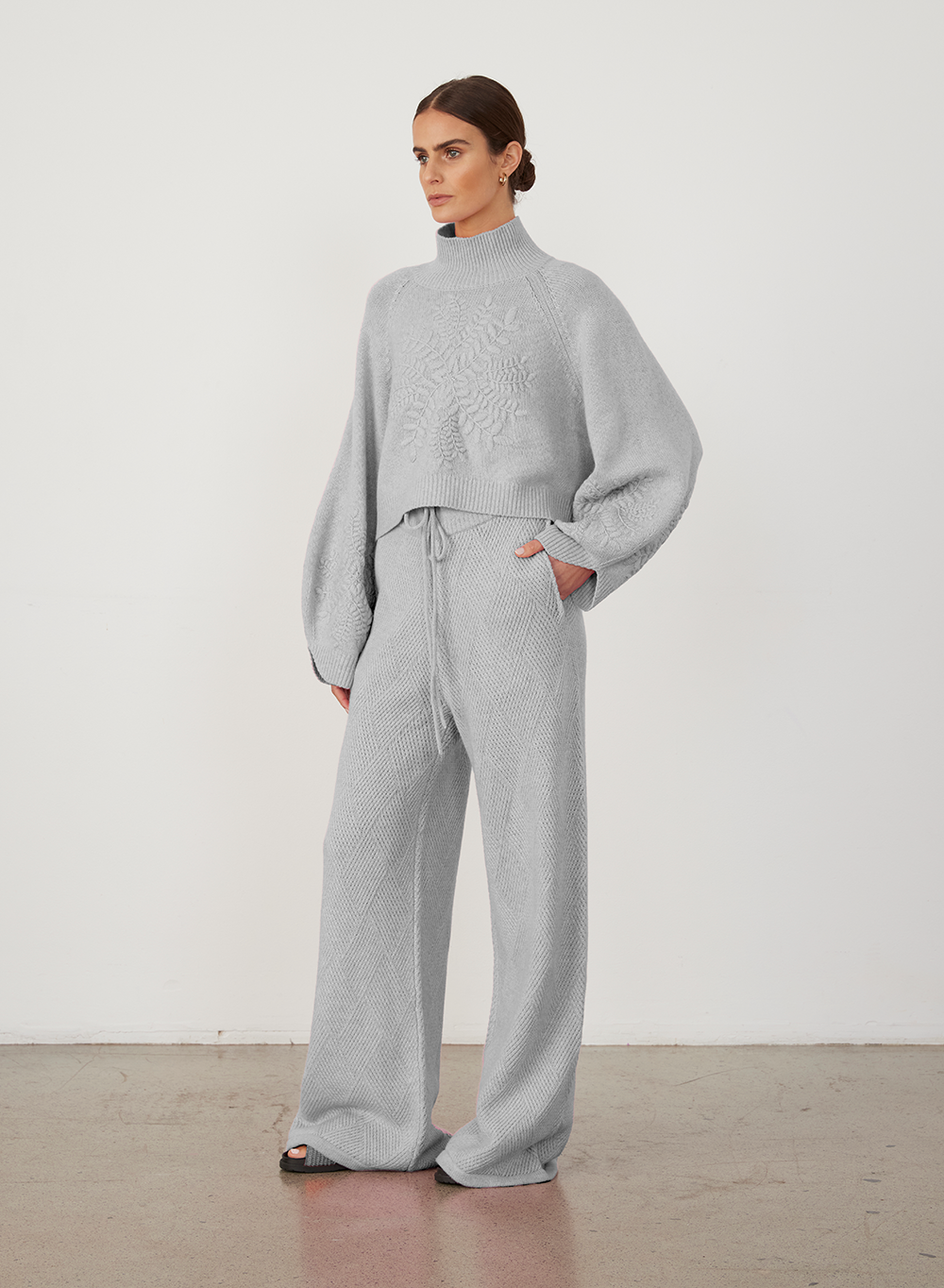 Natasha Wool Embroidery Knit | Grey Marle