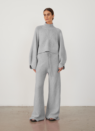 Elizabeth Wool Quilt Knit Pant | Grey Marle | Restock