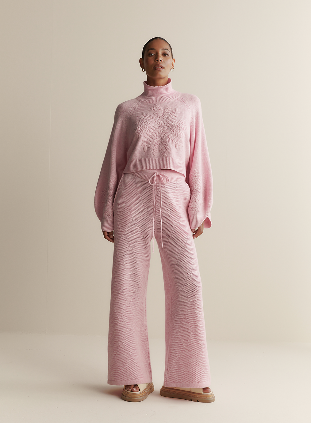 Natasha Wool Embroidery Knit | Dahlia Pink Marle