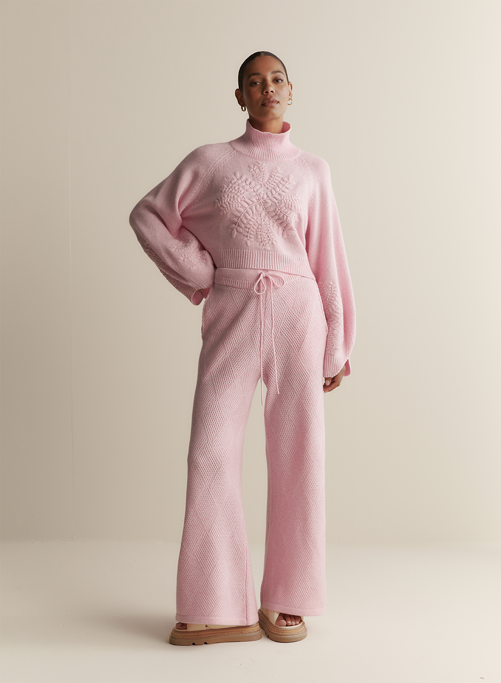 Natasha Wool Embroidery Knit | Dahlia Pink Marle