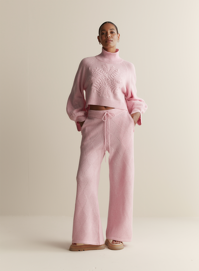 Natasha Wool Embroidery Knit | Dahlia Pink Marle