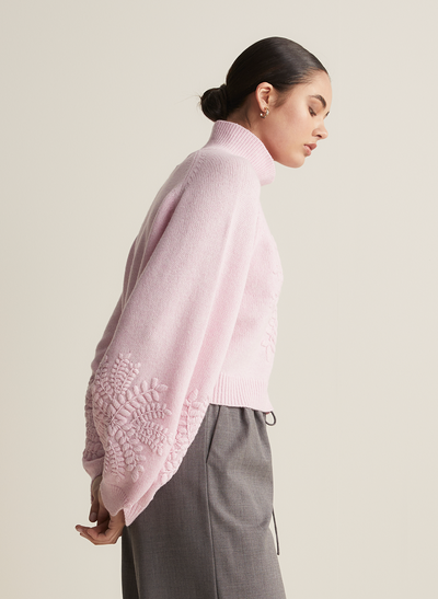 Natasha Wool Embroidery Knit | Dahlia Pink Marle