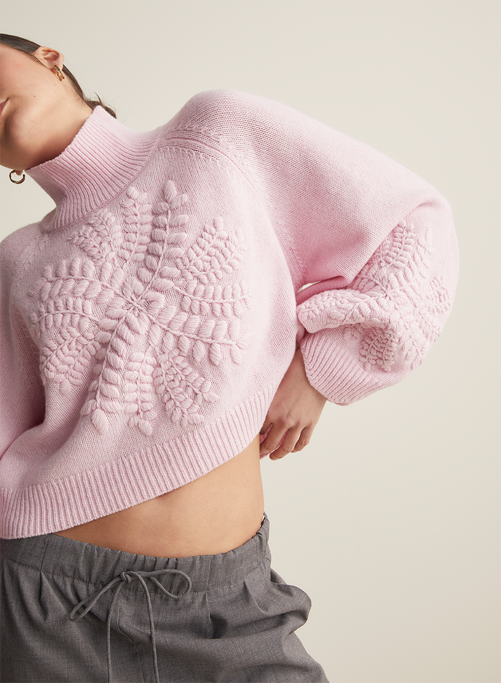 Natasha Wool Embroidery Knit | Dahlia Pink Marle