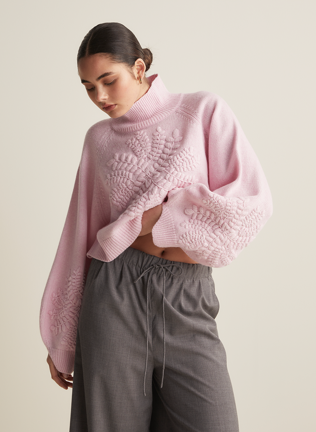 Natasha Wool Embroidery Knit | Dahlia Pink Marle