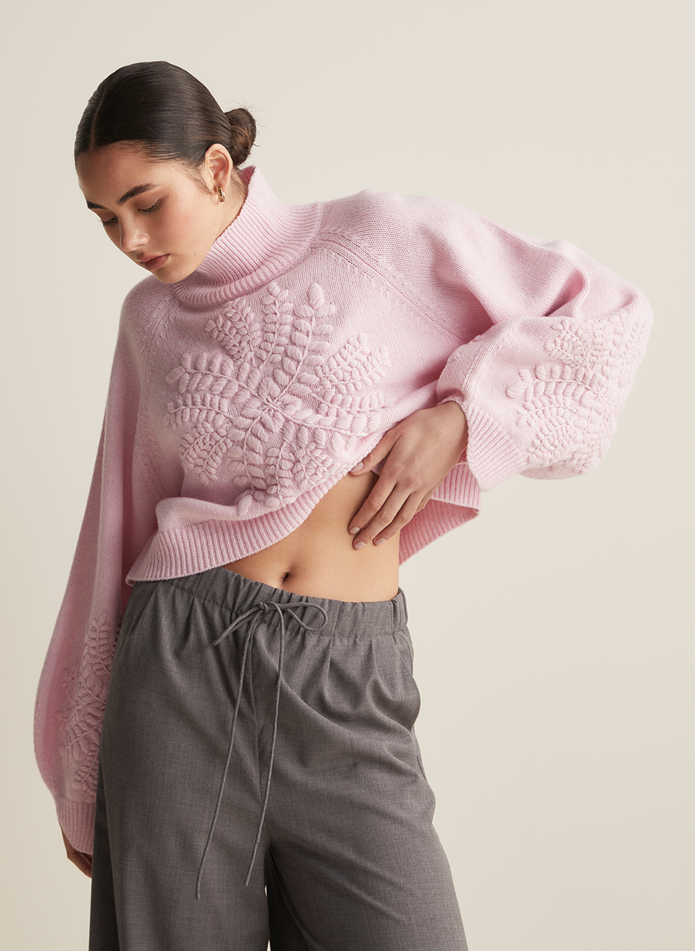 Natasha Wool Embroidery Knit | Dahlia Pink Marle