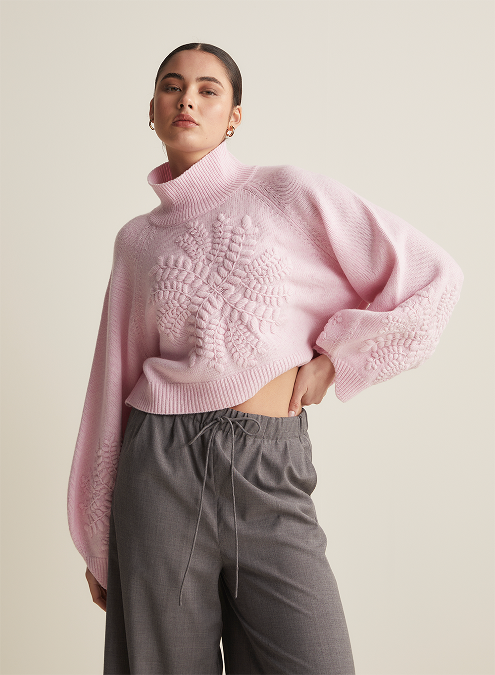 Natasha Wool Embroidery Knit | Dahlia Pink Marle