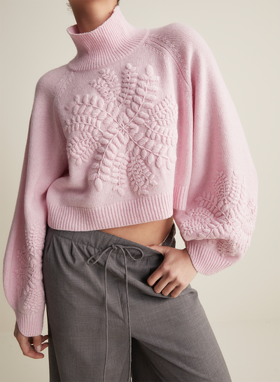 Natasha Wool Embroidery Knit | Dahlia Pink Marle