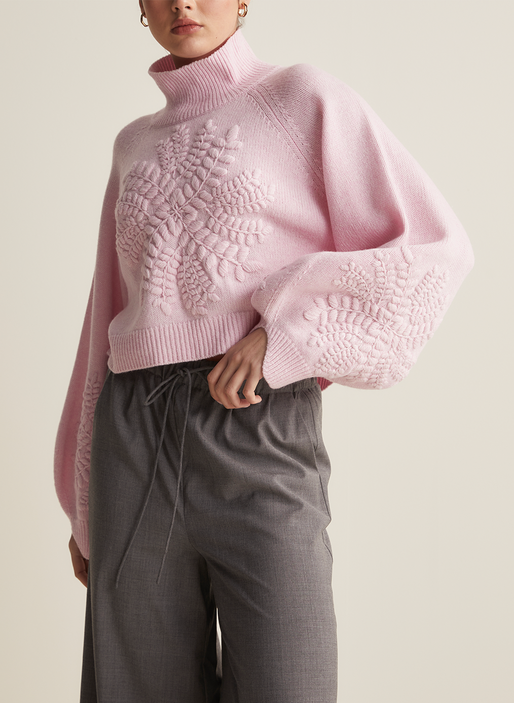 Natasha Wool Embroidery Knit | Dahlia Pink Marle