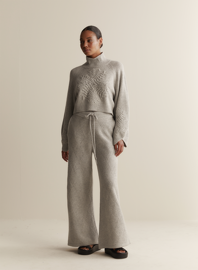 Elizabeth Wool Quilt Knit Pant | Grey Marle