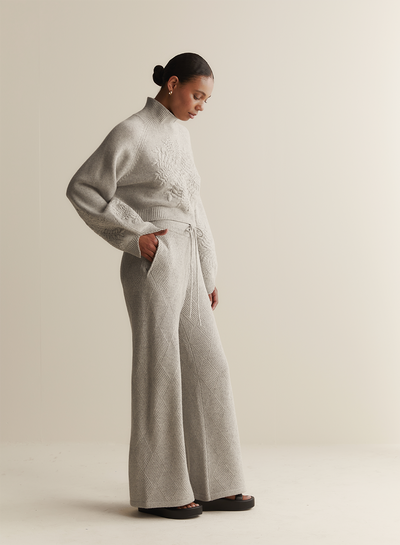 Elizabeth Wool Quilt Knit Pant | Grey Marle