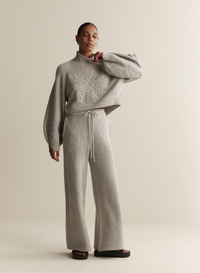 Elizabeth Wool Quilt Knit Pant | Grey Marle