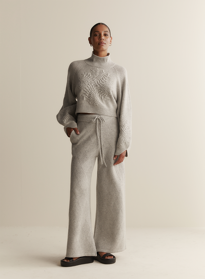 Elizabeth Wool Quilt Knit Pant | Grey Marle