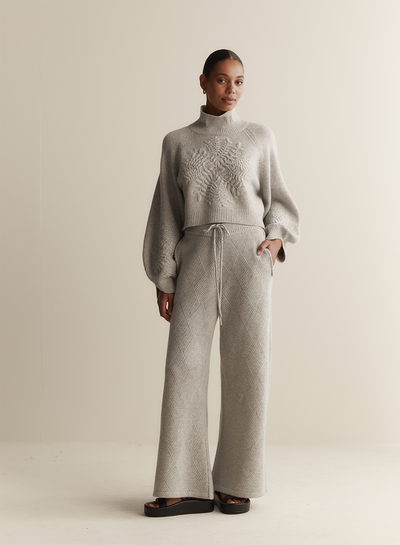 Elizabeth Wool Quilt Knit Pant | Grey Marle