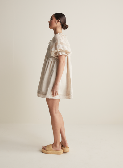 Gwendalin Linen Mini Smock Dress | Flax  | Restock