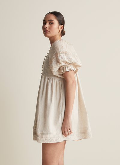 Gwendalin Linen Mini Smock Dress | Flax  | Restock