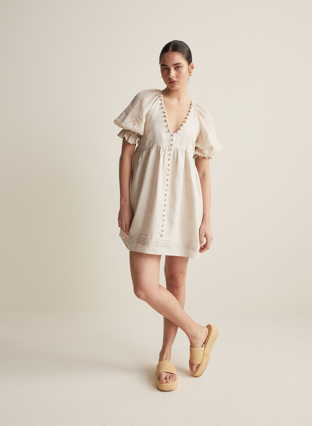 Gwendalin Linen Mini Smock Dress | Flax  | Restock