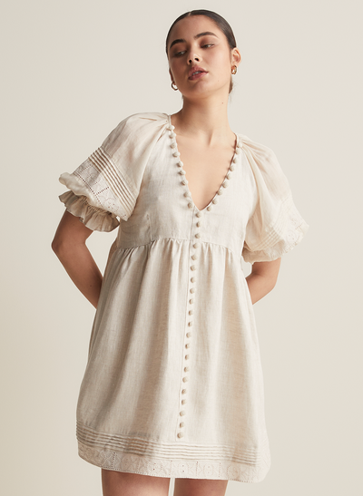 Gwendalin Linen Mini Smock Dress | Flax  | Restock