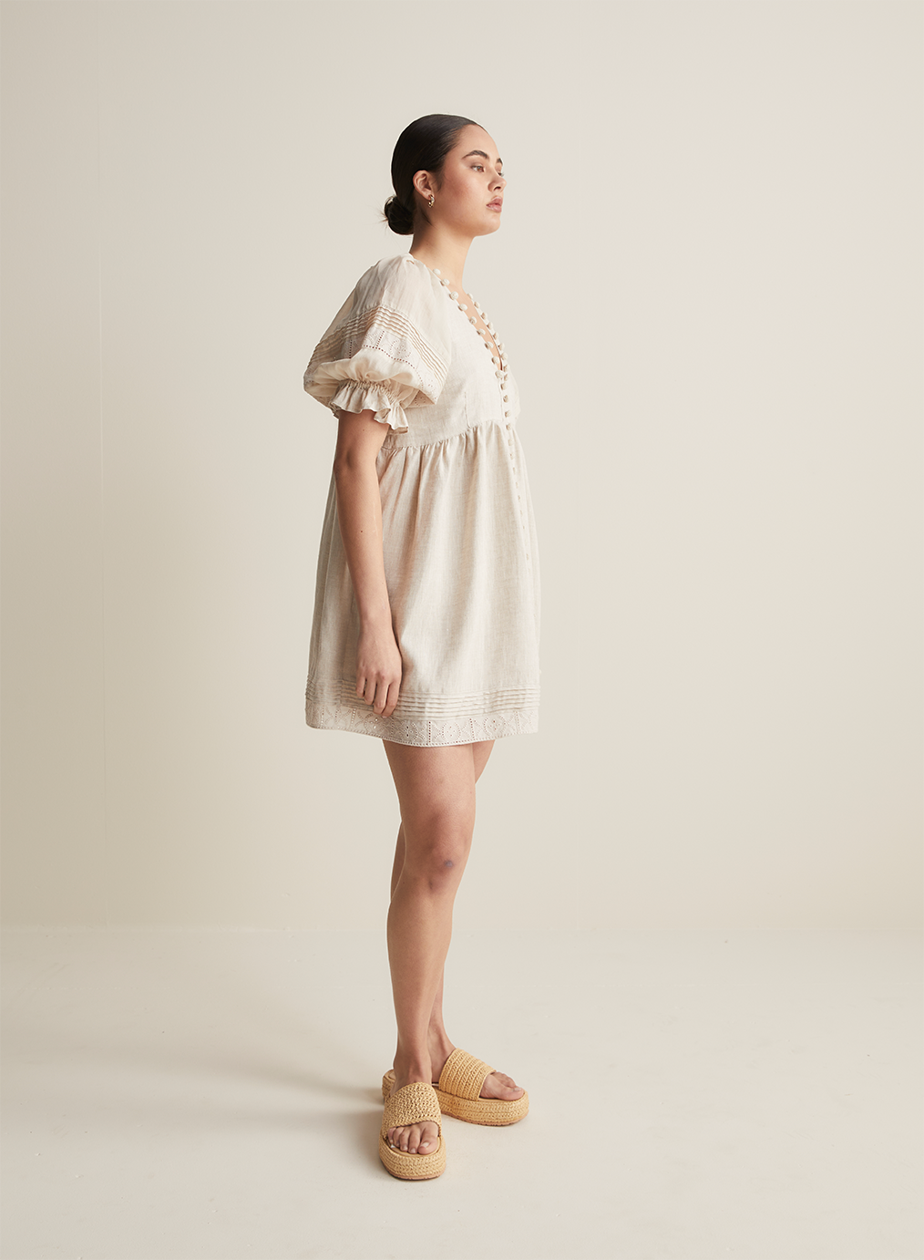 Gwendalin Linen Mini Smock Dress | Flax  | Restock