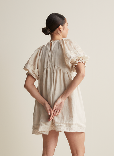 Gwendalin Linen Mini Smock Dress | Flax  | Restock