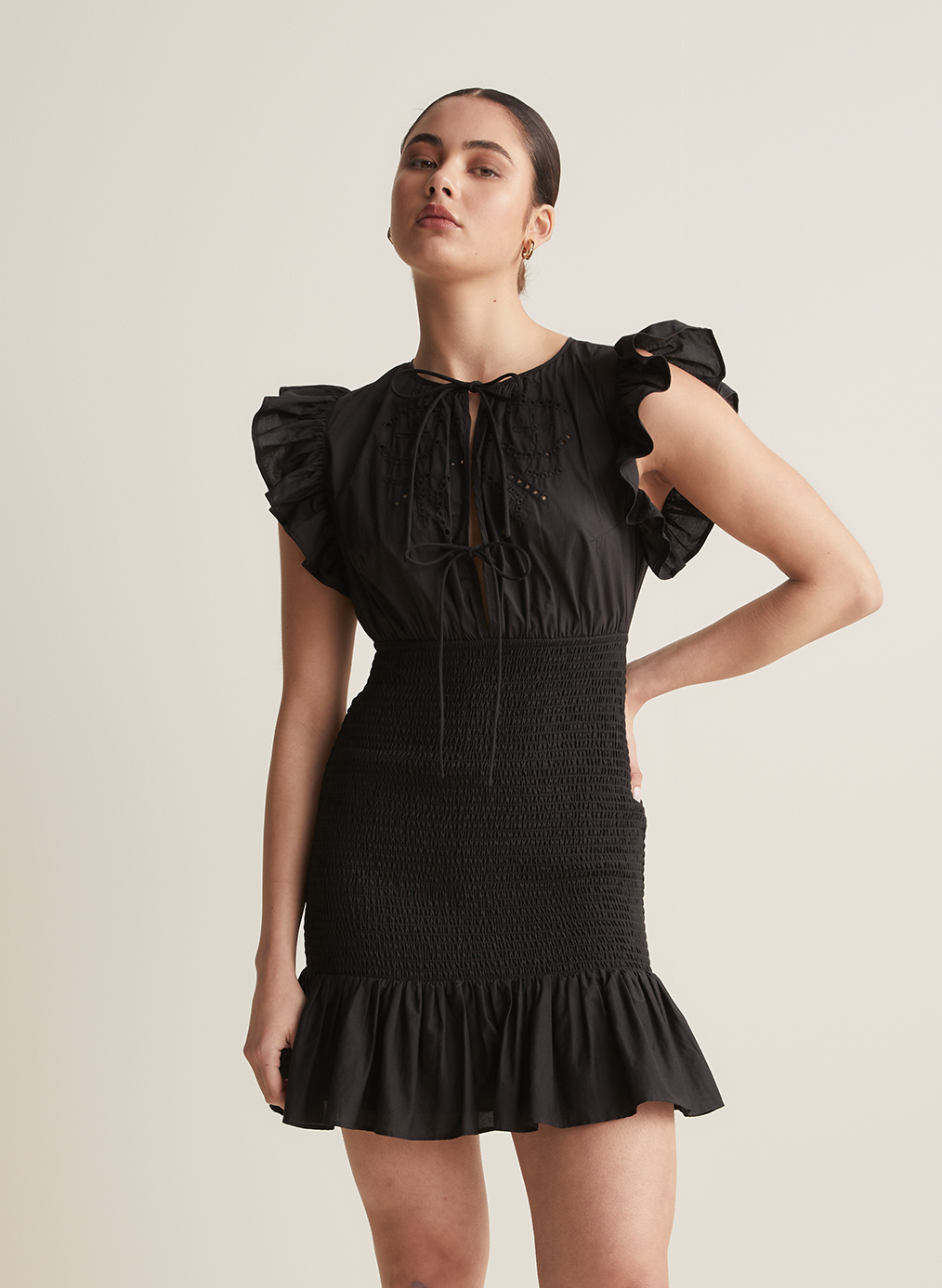 Joyce Silk Cotton Mini Dress | Black