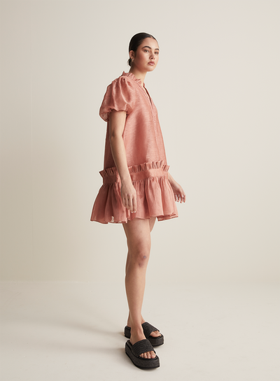 Marcel Silk Linen Mini Smock Dress | Rose