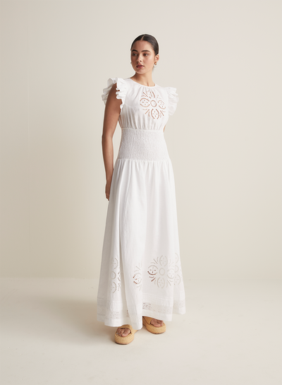 Daphine Linen Embroidery Maxi Dress | Restock