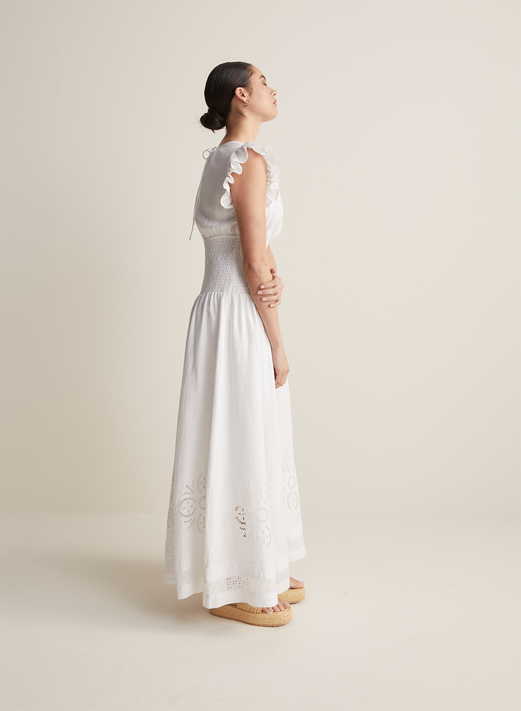 Daphine Linen Embroidery Maxi Dress | Restock