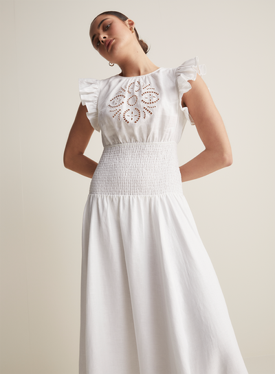 Daphine Linen Embroidery Maxi Dress | Restock
