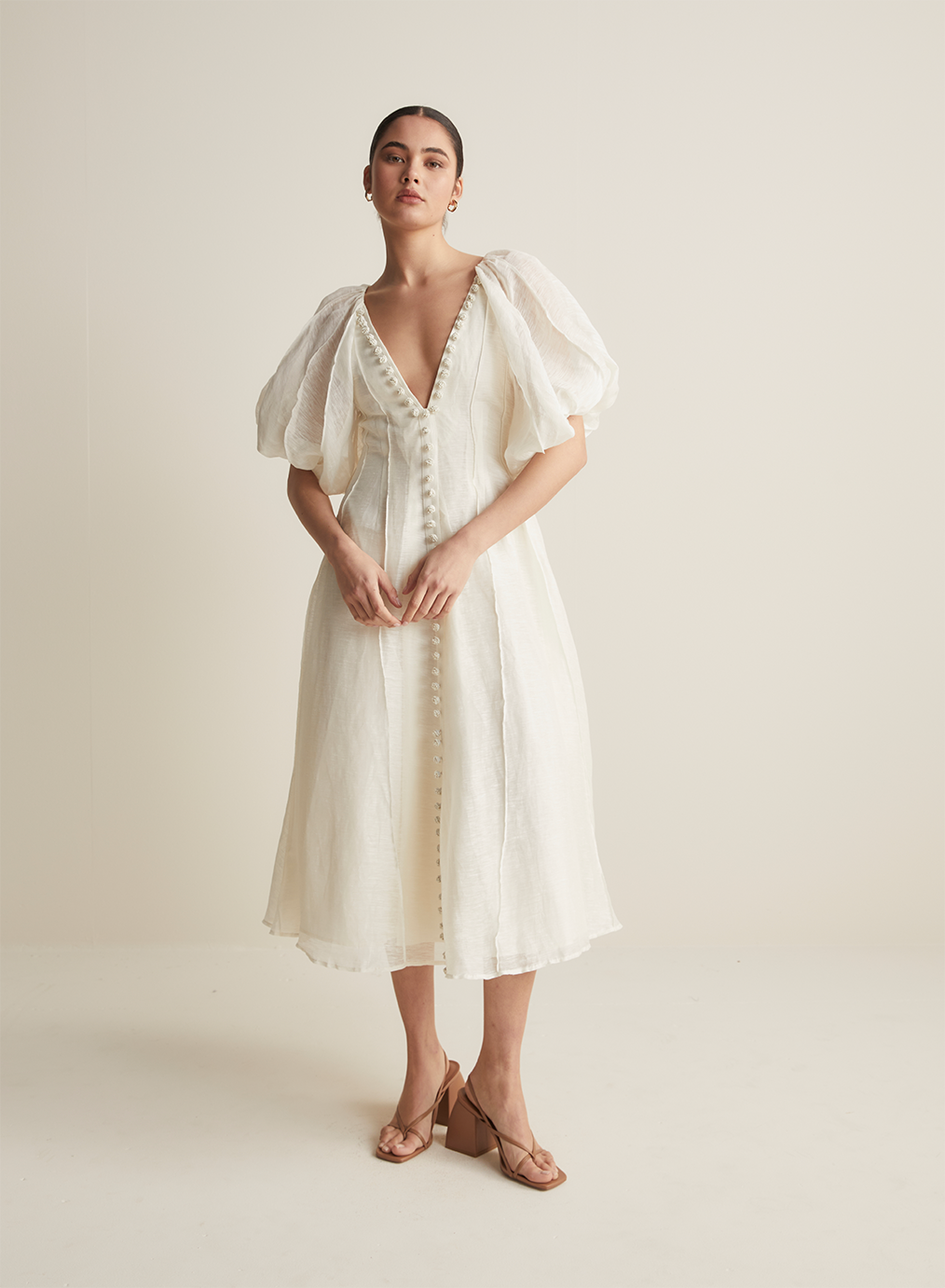 Blaine Silk Linen Midi Dress | Antique