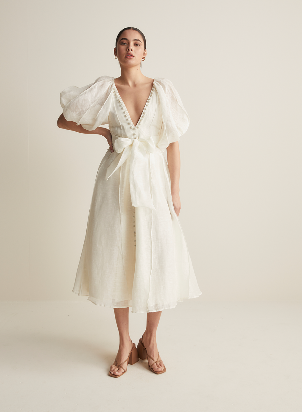 Blaine Silk Linen Midi Dress | Antique