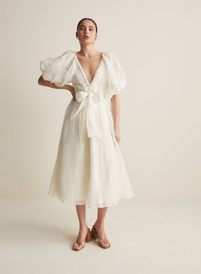 Blaine Silk Linen Midi Dress | Antique