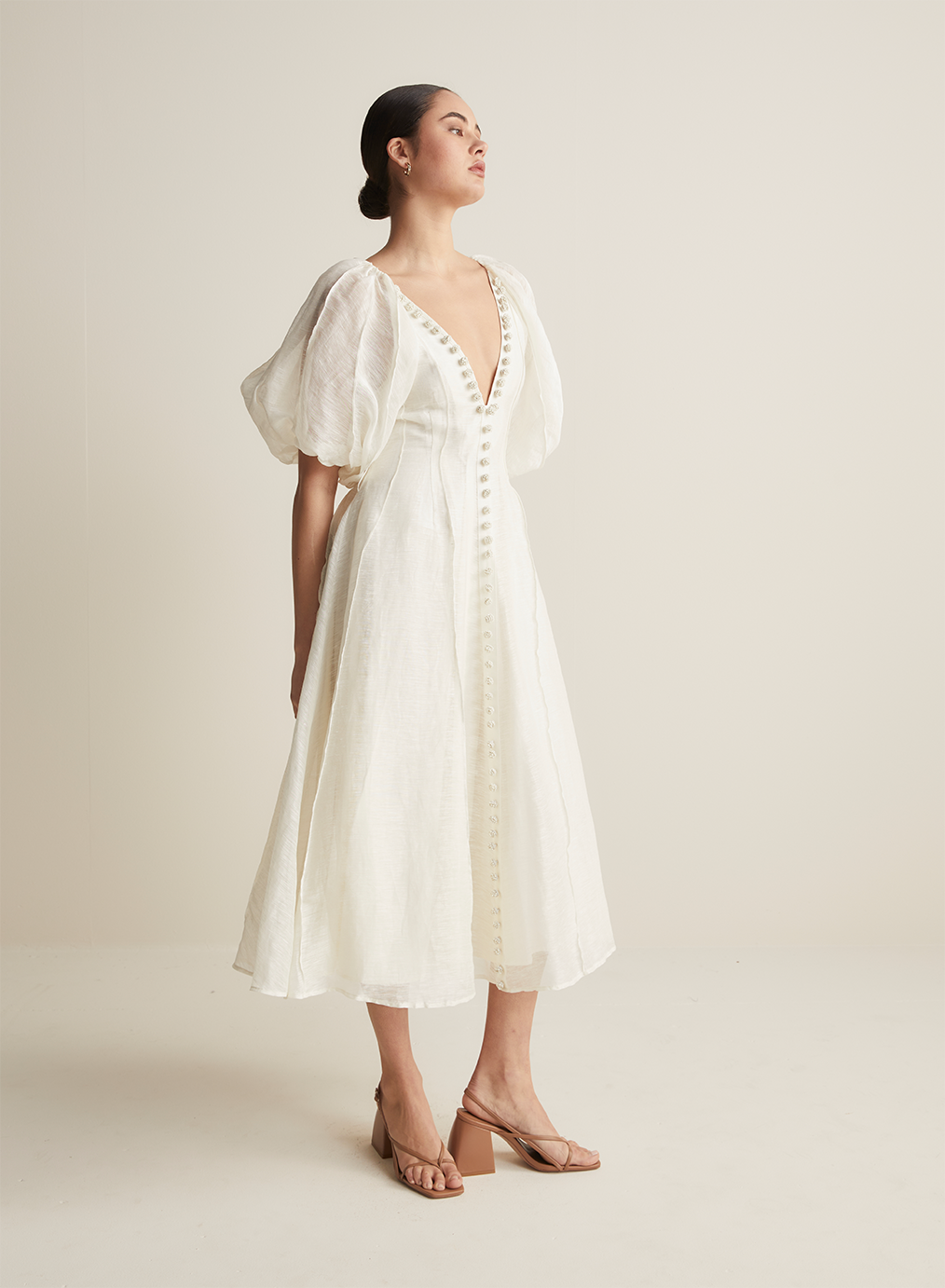 Blaine Silk Linen Midi Dress | Antique