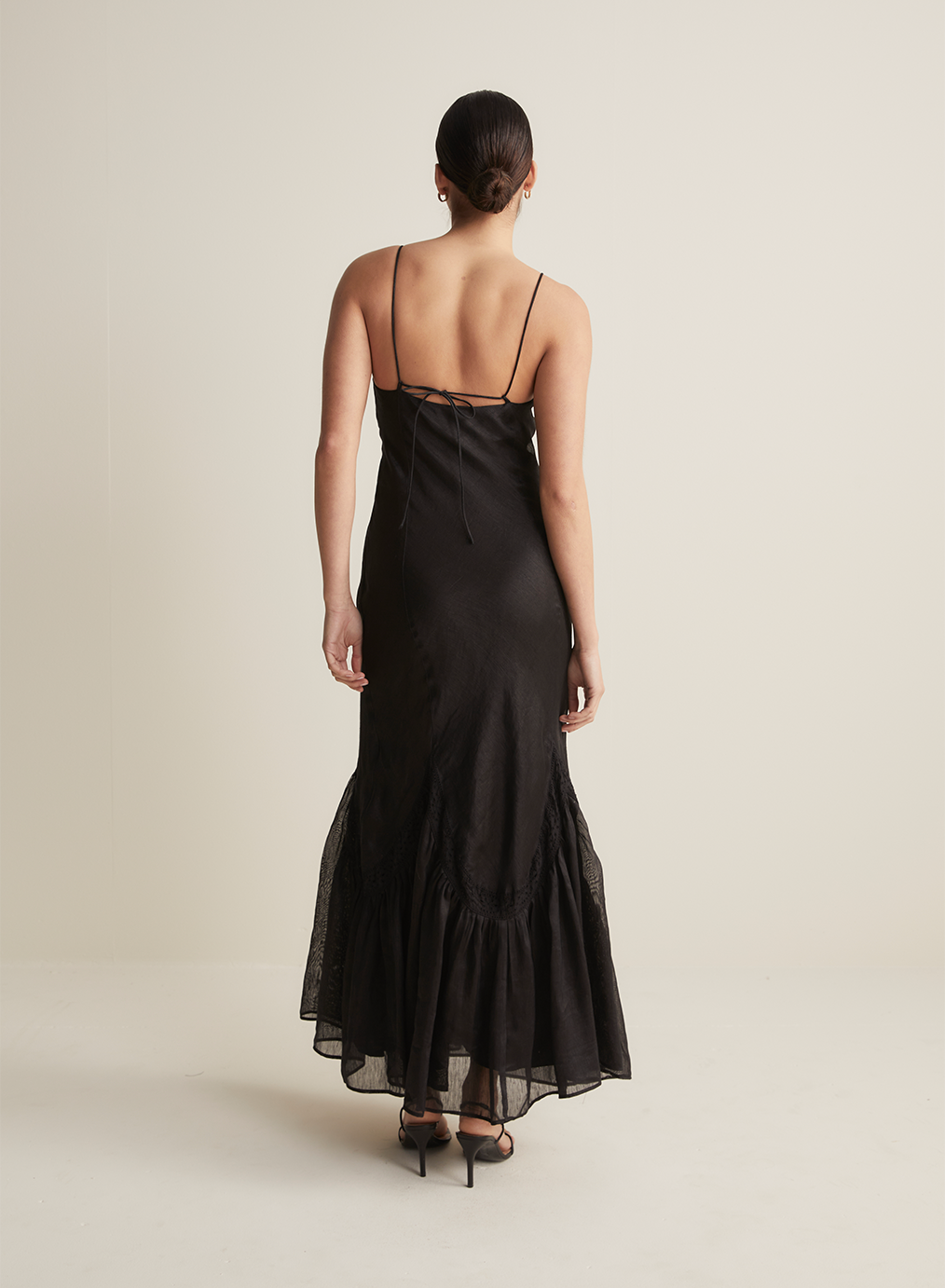 Claudette Bias Silk Linen Maxi Dress | Black