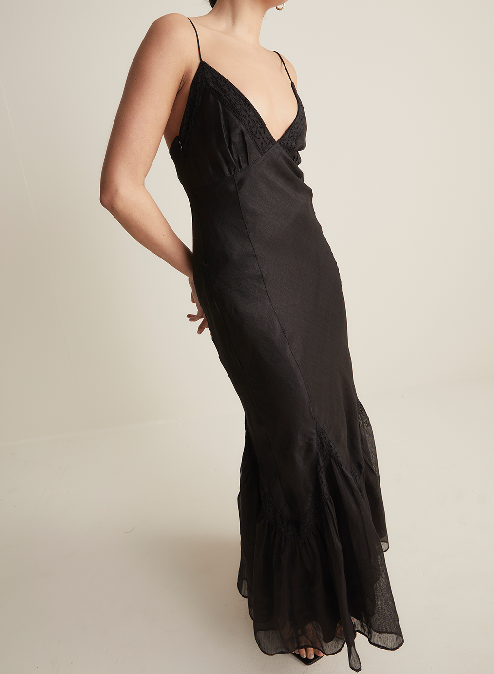 Claudette Bias Silk Linen Maxi Dress | Black