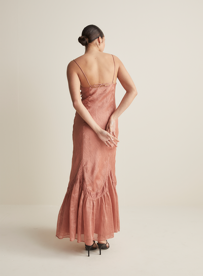 Claudette Bias Silk Linen Maxi Dress | Rose