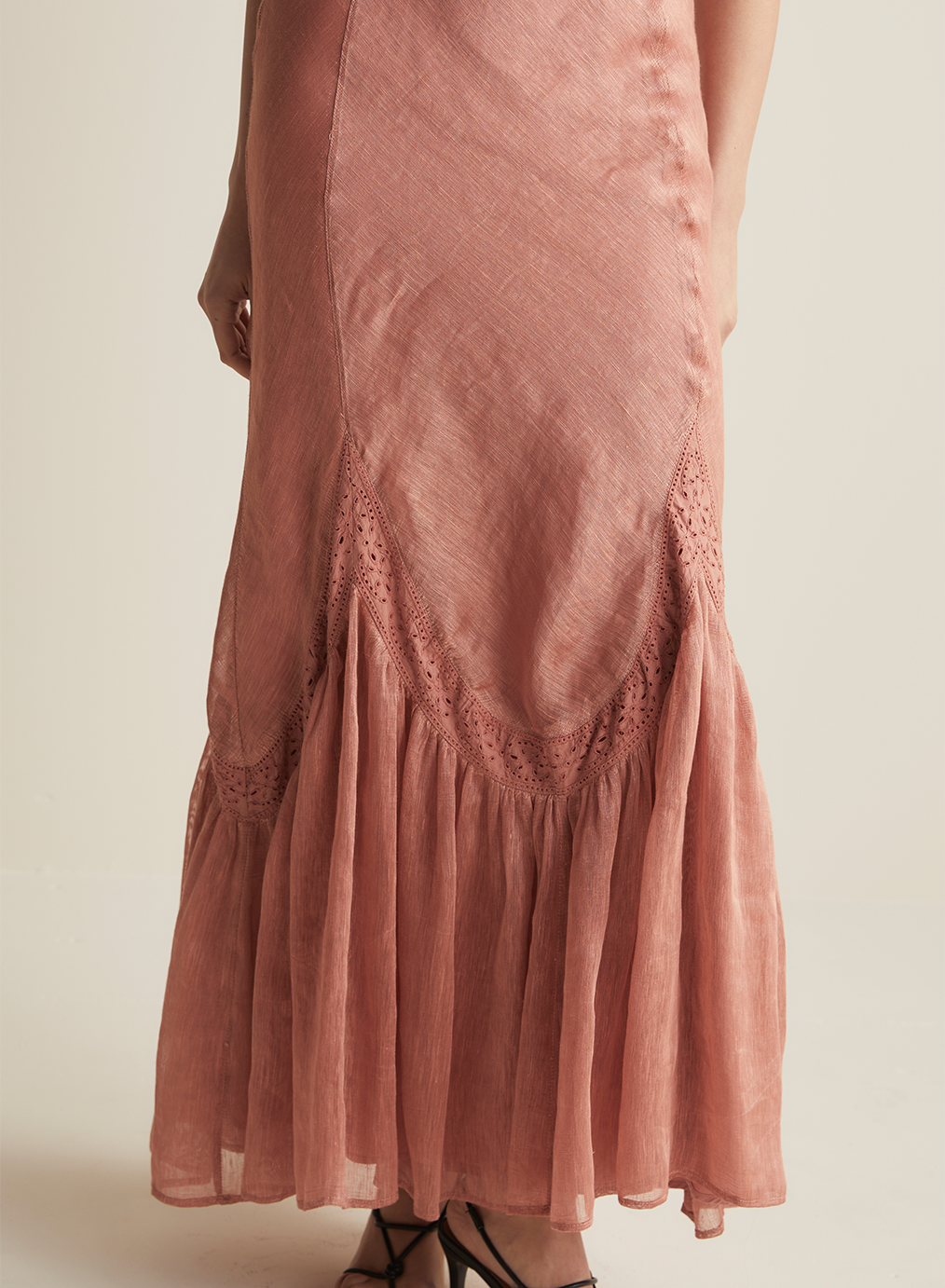 Claudette Bias Silk Linen Maxi Dress | Rose