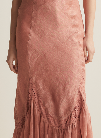 Claudette Bias Silk Linen Maxi Dress | Rose