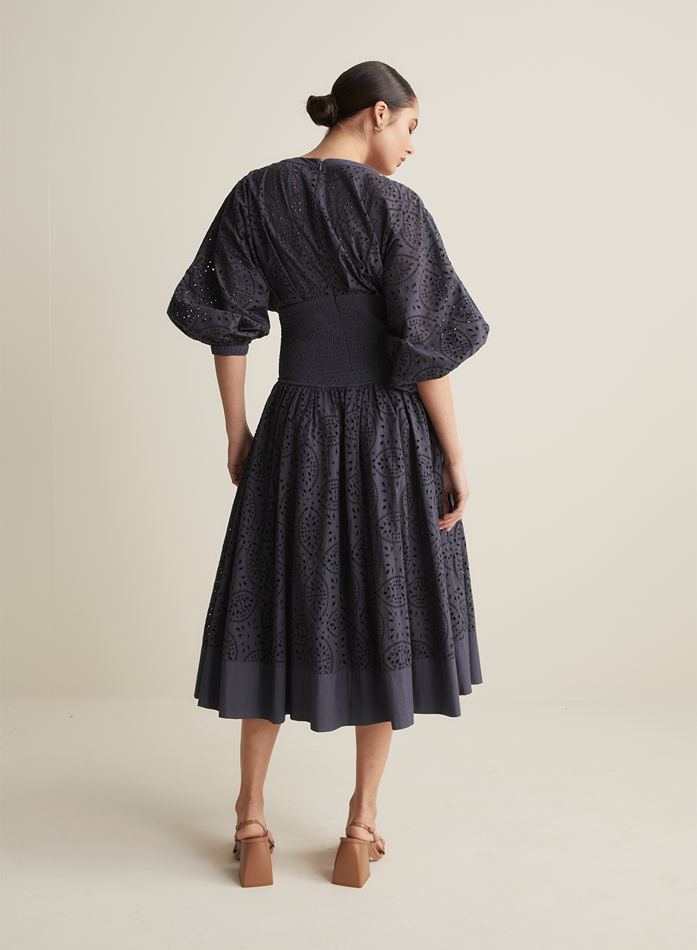 Regina Cotton Broiderie Midi Dress | Navy