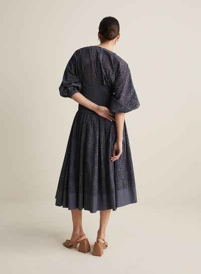 Regina Cotton Broiderie Midi Dress | Navy