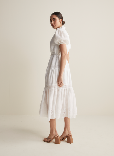 Cecile Linen Midi Dress | Optical White  | Restock