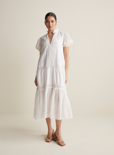 Cecile Linen Midi Dress | Optical White  | Restock