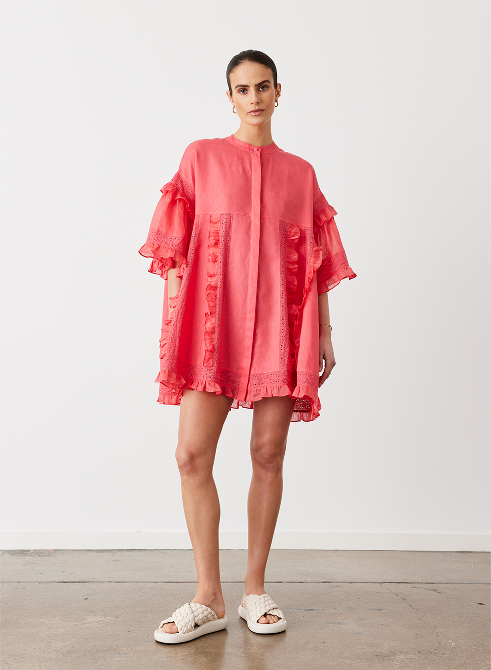 Sadie Linen Mini Smock Dress | Flamingo – Joslin