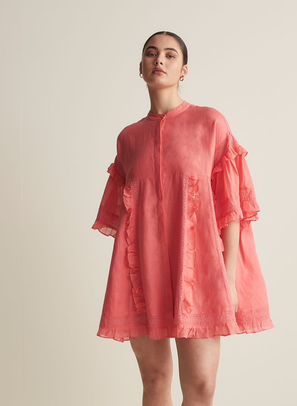 Sadie Linen Mini Smock Dress | Flamingo – Joslin