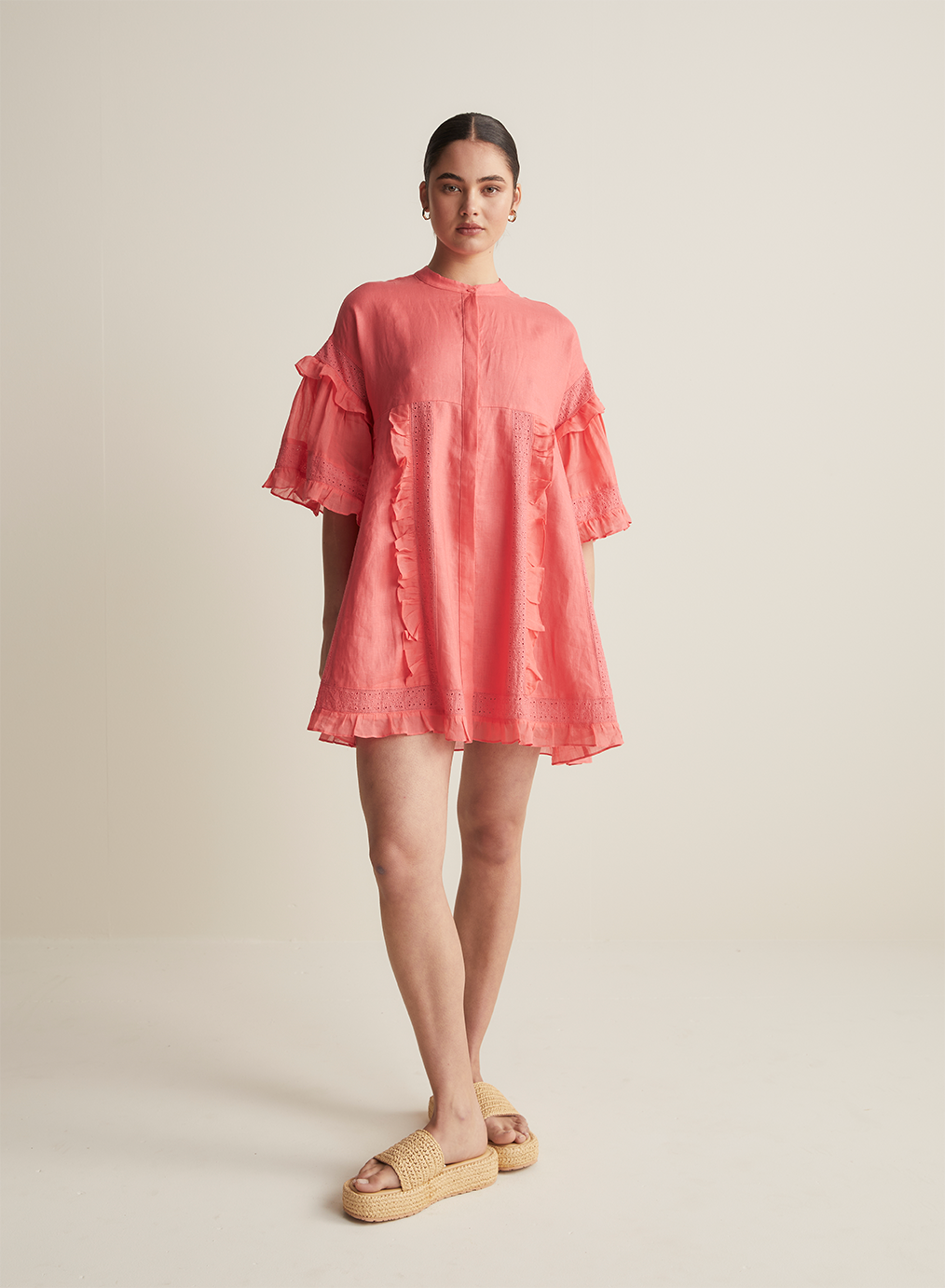 Sadie Linen Mini Smock Dress | Flamingo