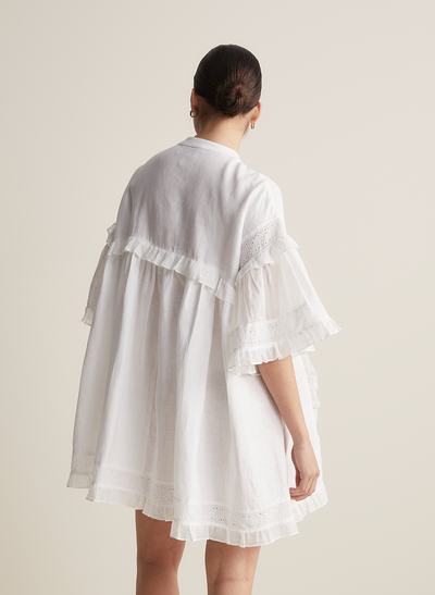 Sadie Linen Mini Smock Dress | Optical White | Restock