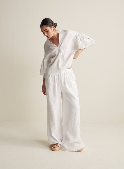 Blyth Linen Smock Top | White  | Restock